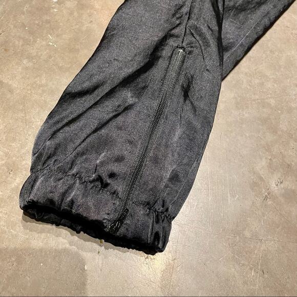 Vintage 90s Joggers Black Satin Windbreaker Track Drawstring Pant Athleisure L - Picture 7 of 9